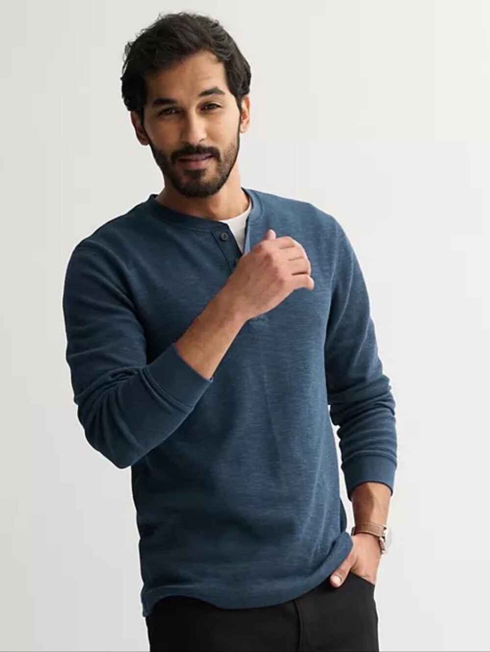 Mens Long Sleeve Essential Henley Tee - Size 2XL Blue 🆕 Sonoma 🔥